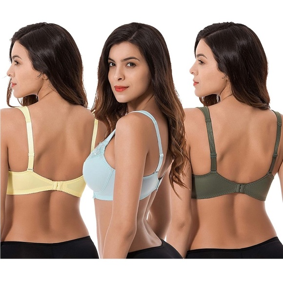 🆕 Plus Size Unlined Minimizer Wirefree Bras with Embroidery Lace-3Pack - Picture 2 of 3